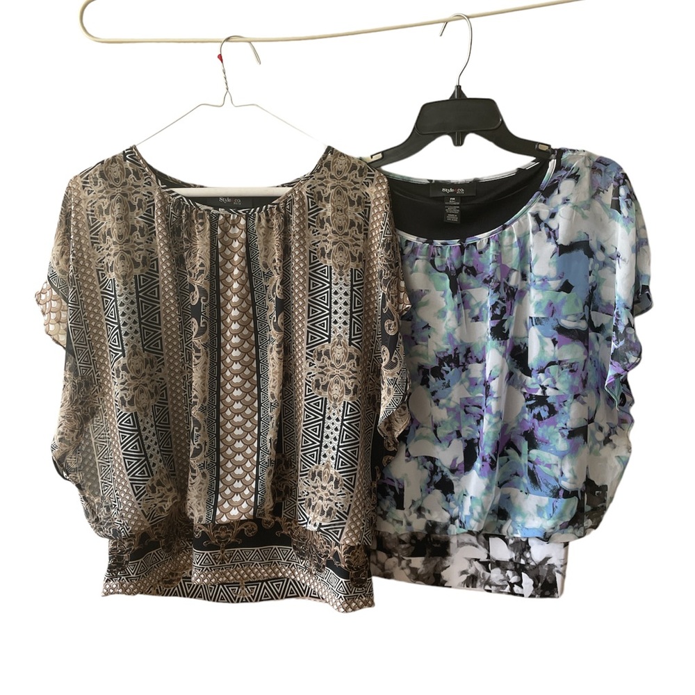Cropped Tops 2 Style & Co Dressy Flounce Blousson PM Geometric
